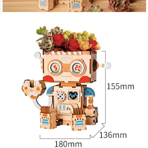 3D Wooden Puzzle DIY Kit Succulent Mini Pot Robot Bunny Puppy Kitty Koala Gift Home Decor Craft Project Toy Pre-cut Model Robotime image 3