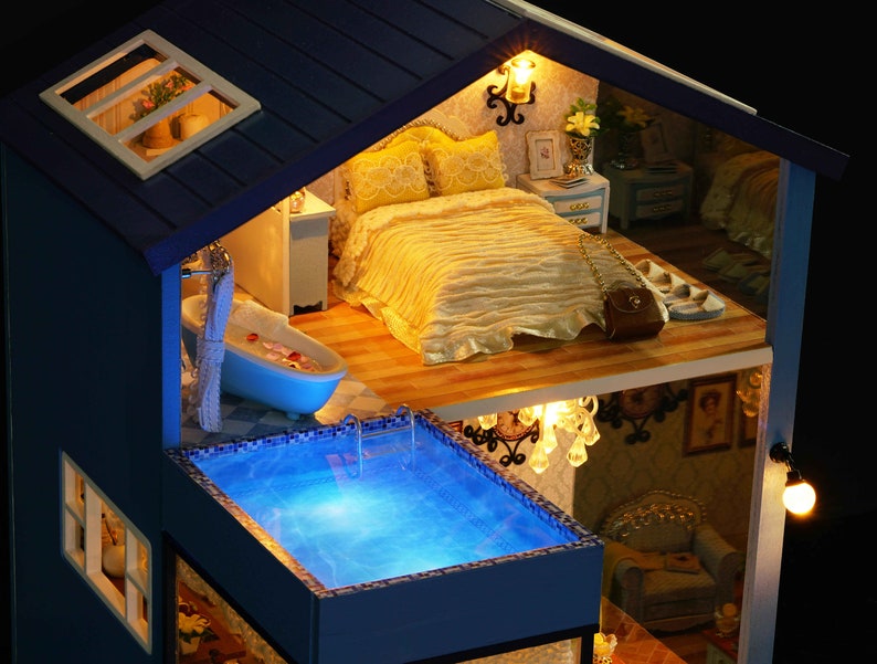 1 24 DIY Miniature Dollhouse Kit Seattle House with Swimming Etsy
