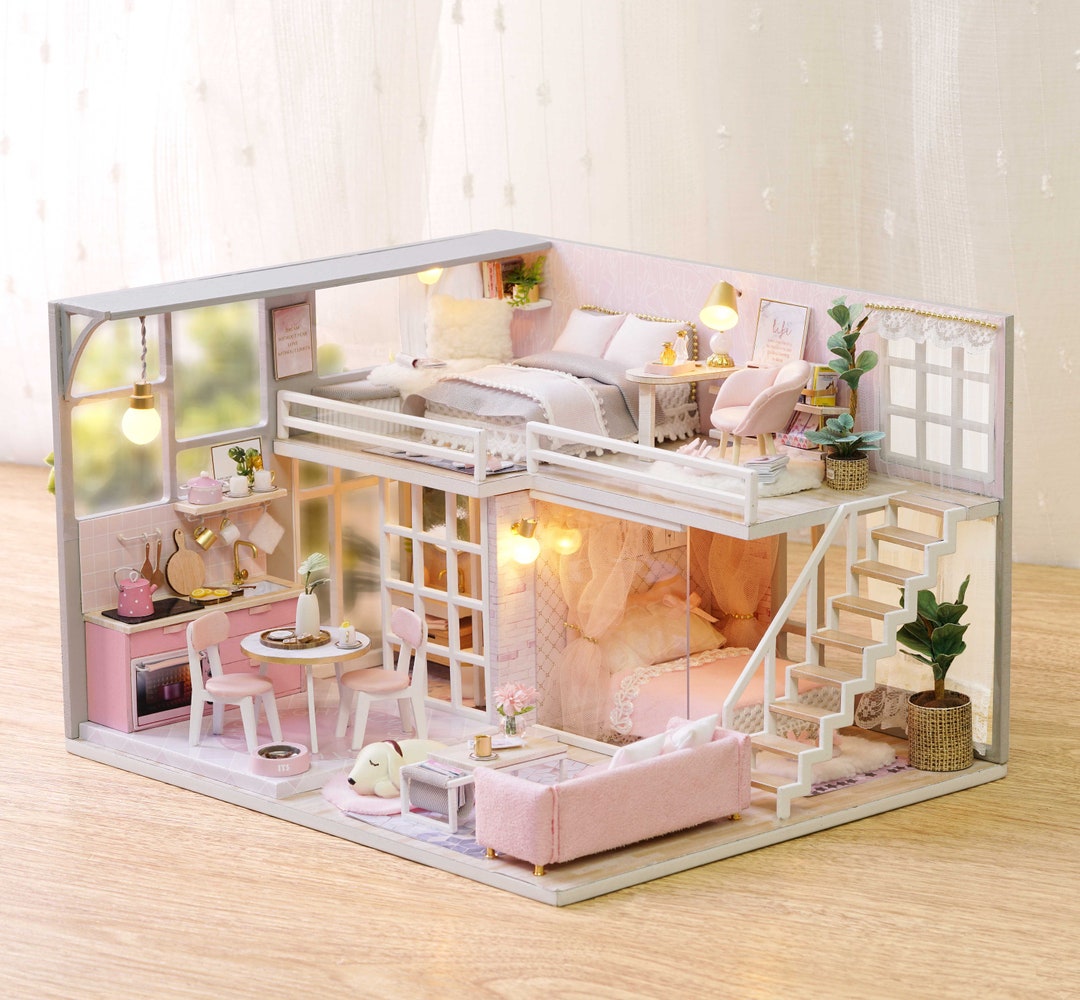 1 24 DIY Miniature Dollhouse Kit Scenery Girlish Dream Loft Apartment