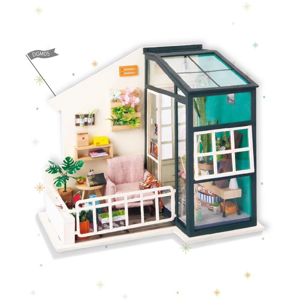 1 24 Miniature Dollhouse Diy Kit Daydreaming Balcony With Light