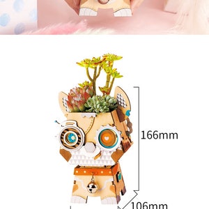 3D Wooden Puzzle DIY Kit Succulent Mini Pot Robot Bunny Puppy Kitty Koala Gift Home Decor Craft Project Toy Pre-cut Model Robotime image 6