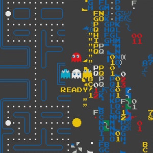 Pantalla dividida en Pac Man Counted Cross Stitch Pattern Descarga instantánea