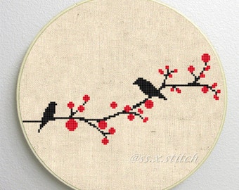 Vogels silhouet geteld Cross Stitch patroon direct downloaden