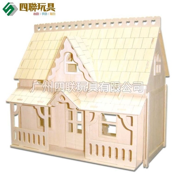 Miniature Dollhouse 3D Wooden Puzzle House Model DIY Toy House w/ Furnitures Full-length Front Porch House