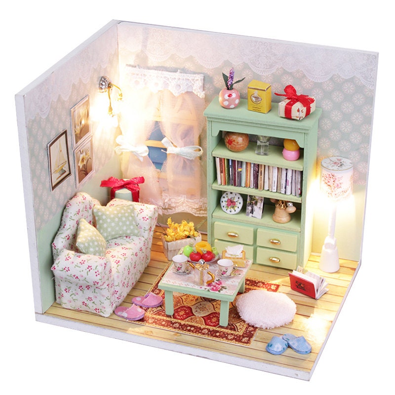 1 24 Miniature Dollhouse Room Diy Kit Lazy Time Living Room