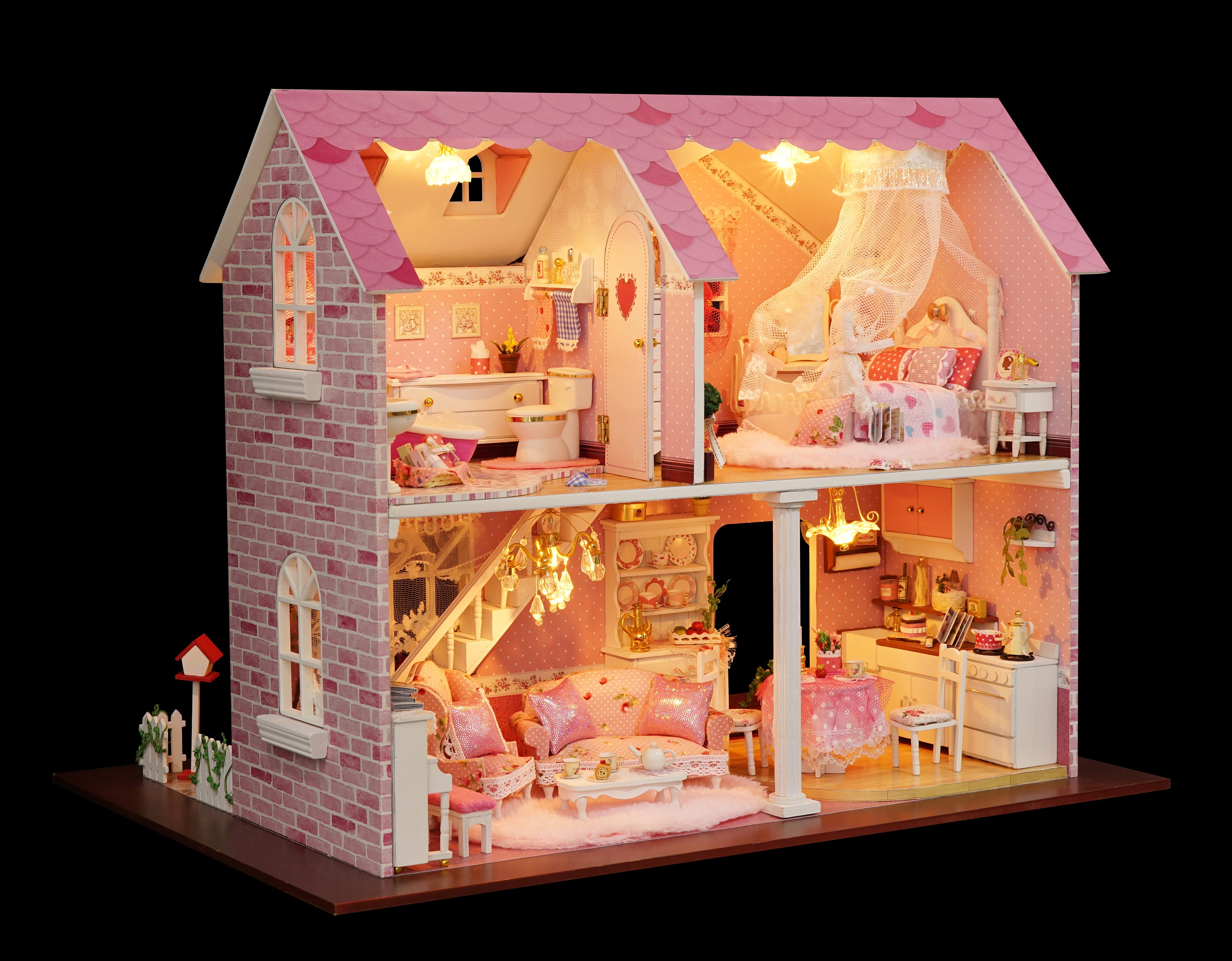 1 24 Diy Miniature Dollhouse Kit Pink Sweetheart Mansion With Etsy