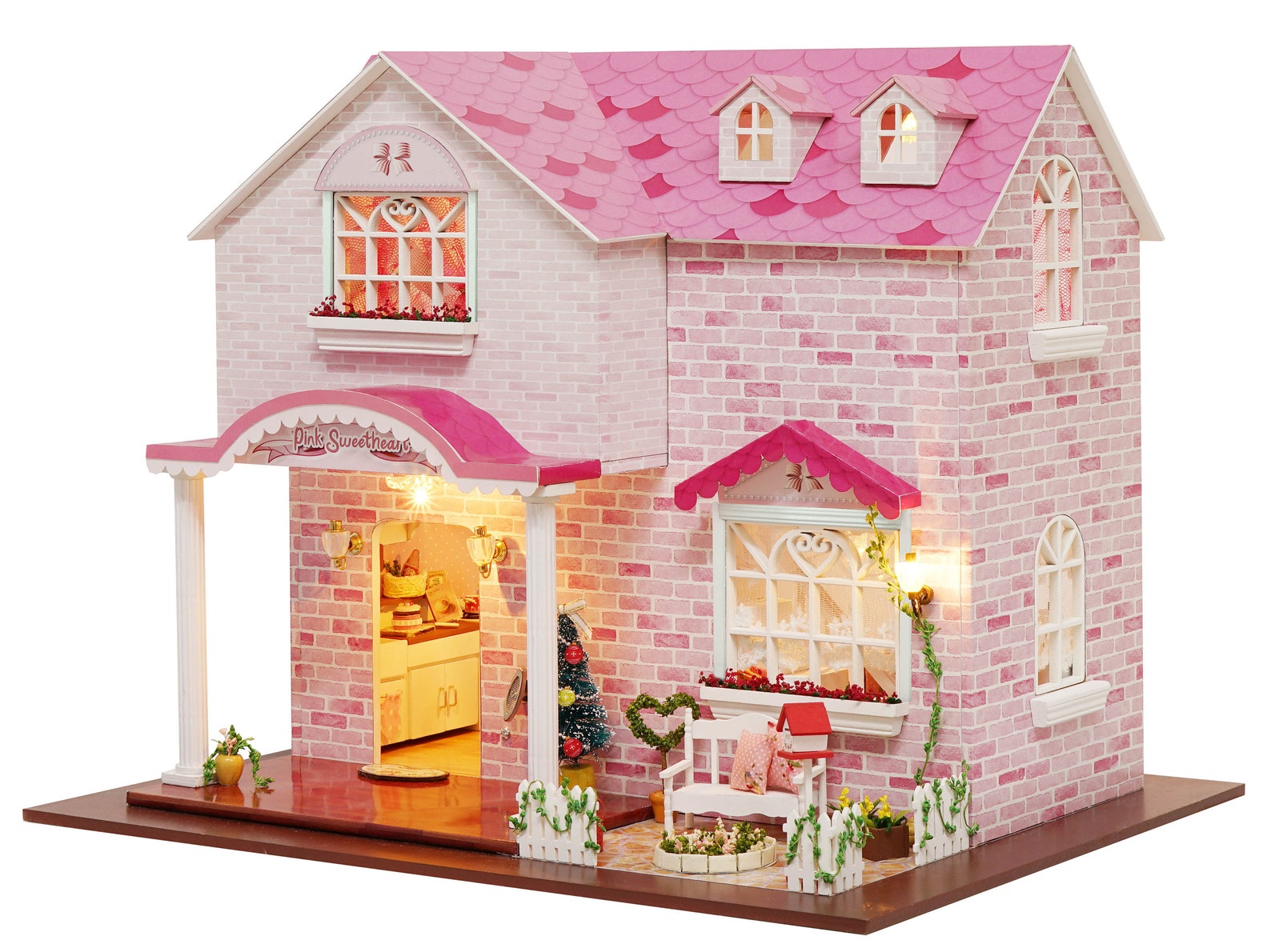1 24 DIY Miniature Dollhouse Kit Pink Sweetheart Mansion With Etsy