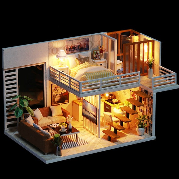 1 24 DIY Miniature Dollhouse Kit Simple Elegant Loft Apartment