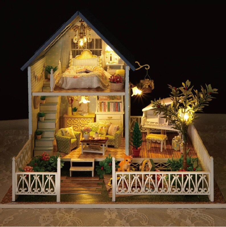 Miniature Dollhouse DIY Kit Dollhouse with LED lights and Etsy