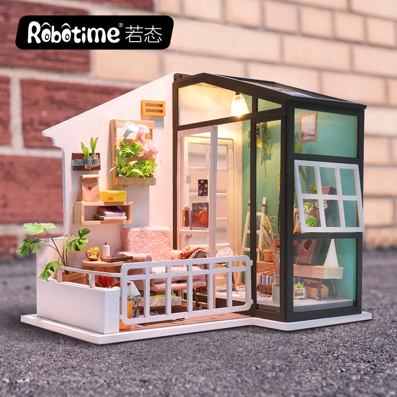 1 24 Miniature Dollhouse Diy Kit Daydreaming Balcony With Light
