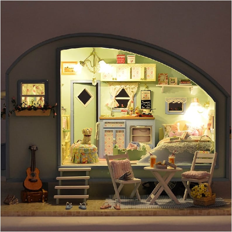 Miniature Dollhouse DIY Kit Trailer with LED Light and Music Etsy