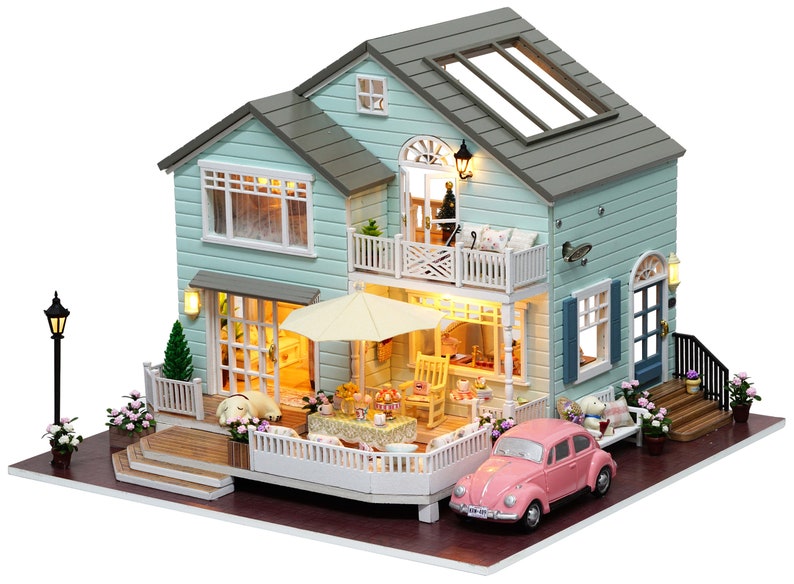 1 24 DIY Miniature Dollhouse Kit Queenstown Suburban House Etsy Canada