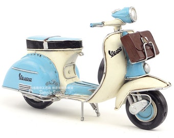 1/8 Retro Style Miniature Blue  White 1955 Vespa Motorcycle with Briefcase Hand Made Toy for Blythe  BJD Doll Prop Decor Gift for Girl Rome
