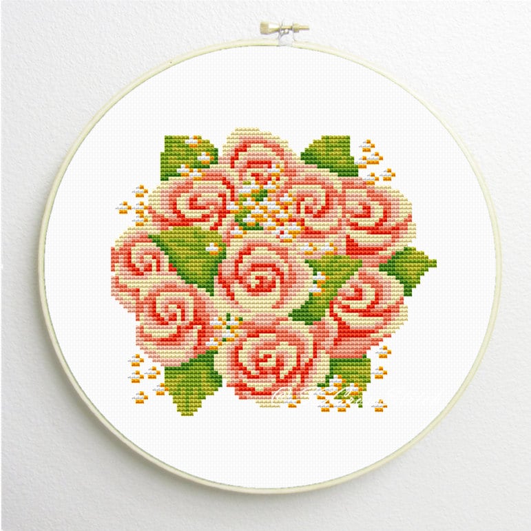 Counted Cross Stitch Pattern Rose Bouquet PDF Instant Download - Etsy