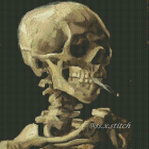 Skull with Burning Cigar Vincent van Gogh Fine Art Counted Cross Stitch Pattern