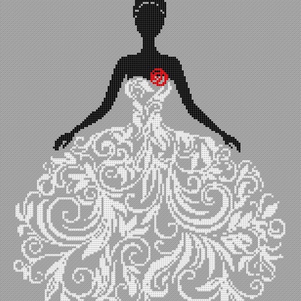 Counted Cross Stitch Pattern Bride in Wedding Dress Abstract