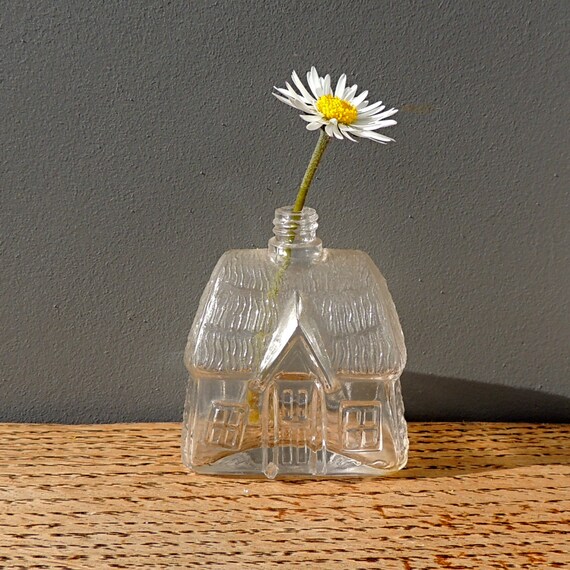 Items similar to Glass bottle house shaped glass bottle thatched