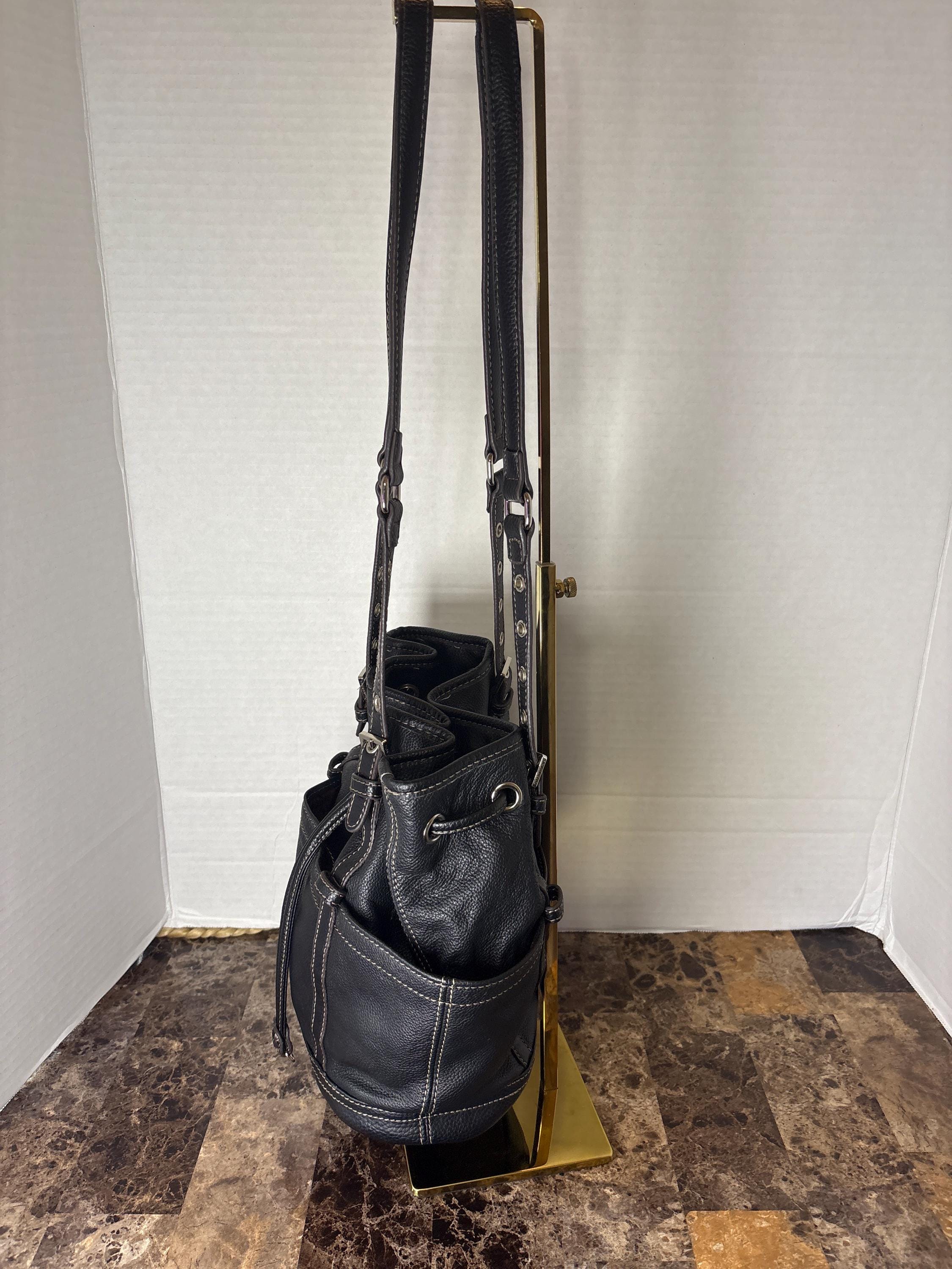 TIGNANELLO Black Pebble Leather Small Drawstring Closure 