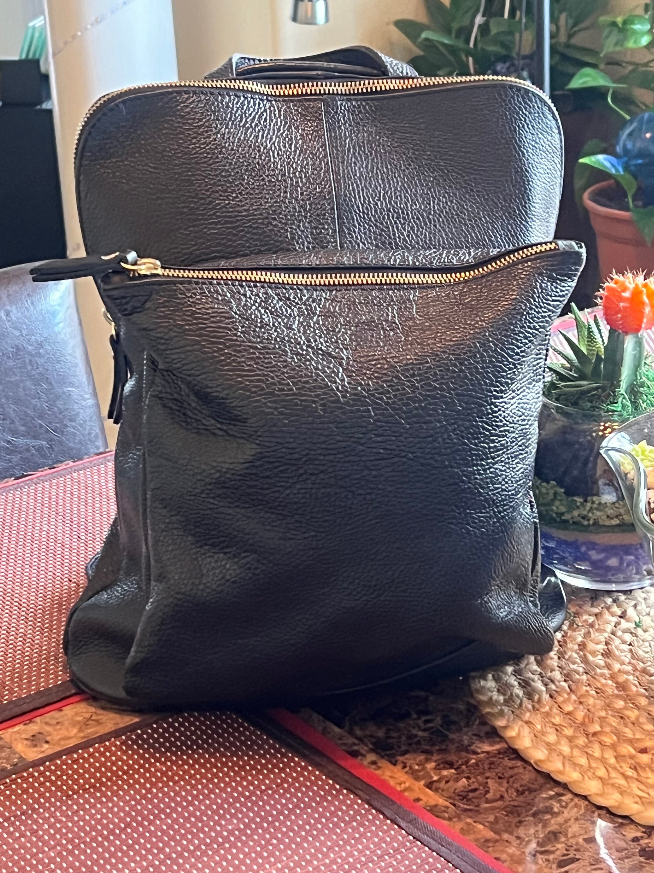 L.CREDI Black Leather Backpack Convertible Shoulder Bag Daypack Etsy