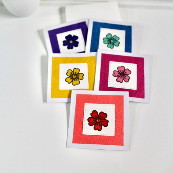 Mini Notecards with Envelopes, Set of 5, Embossed & Embellished, Mini Envelopes, Folded Mini Greeting Cards, Blank Cards