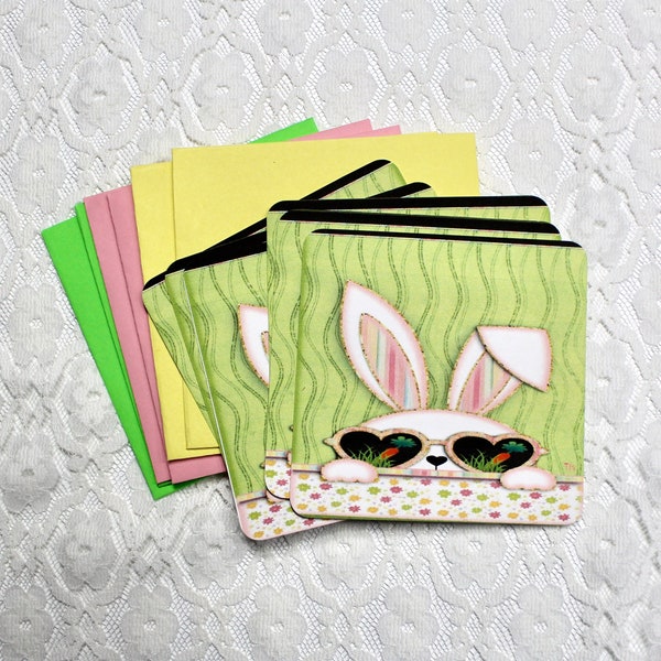 Mini Notecards with Envelopes, Set of 6, Bunny Flat Note Cards, Mini Envelopes, Mini Greeting Cards, Blank Cards