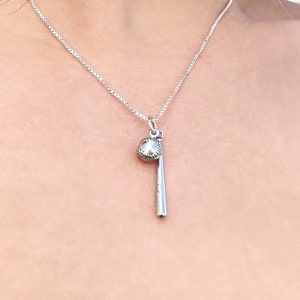 Sterling Silver Hand carved Baseball Bat and Ball Charm Necklace | Baseball themed Jewelry  | Accessory for Women Baseball Players| Moms