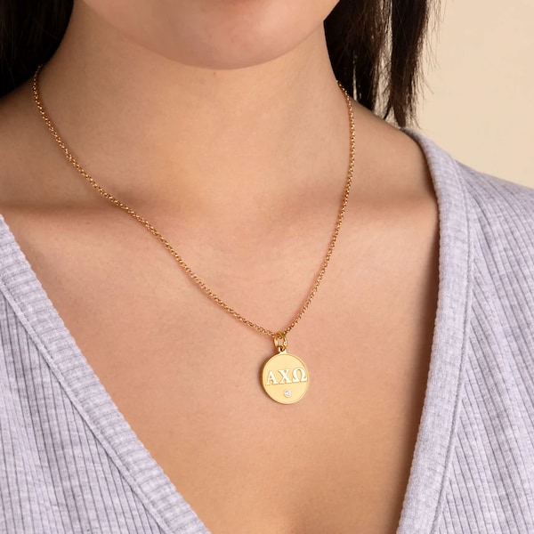 Gold Alpha Chi Omega Necklace | Alpha Chi Omega Sorority Jewelry | Sorority Initiation Gift | Alpha Chi Omega Sisters Accessory