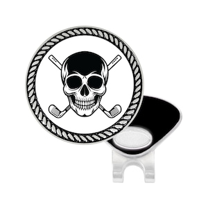 Skull Golf Ball Marker With Crossed Golf Clubs| Hat Clip Included | Skull Themed Gift For Male Golfers | Golfing Accessory For Him