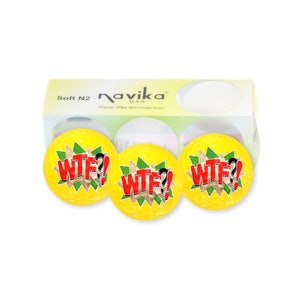 Yellow Emoji WTF?! Imprinted Golf Ball Set | Fun Colorful Gift for Golfers | Golfing Accessory