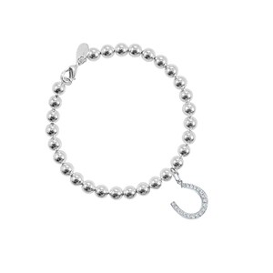 Horseshoe Charm Bracelet - Silver Ball Bead Bracelet (4mm beads)