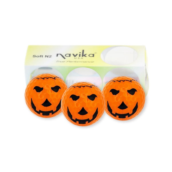 Jack O'Lantern Halloween Themed Golf Balls (Set of 3) | Spooky Carved Pumpkin Golf Balls | Halloween Golf Gear | Gift for Golfers