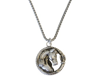 Antiqued Silver Horse Pendant Necklace | Equestrian Jewelry