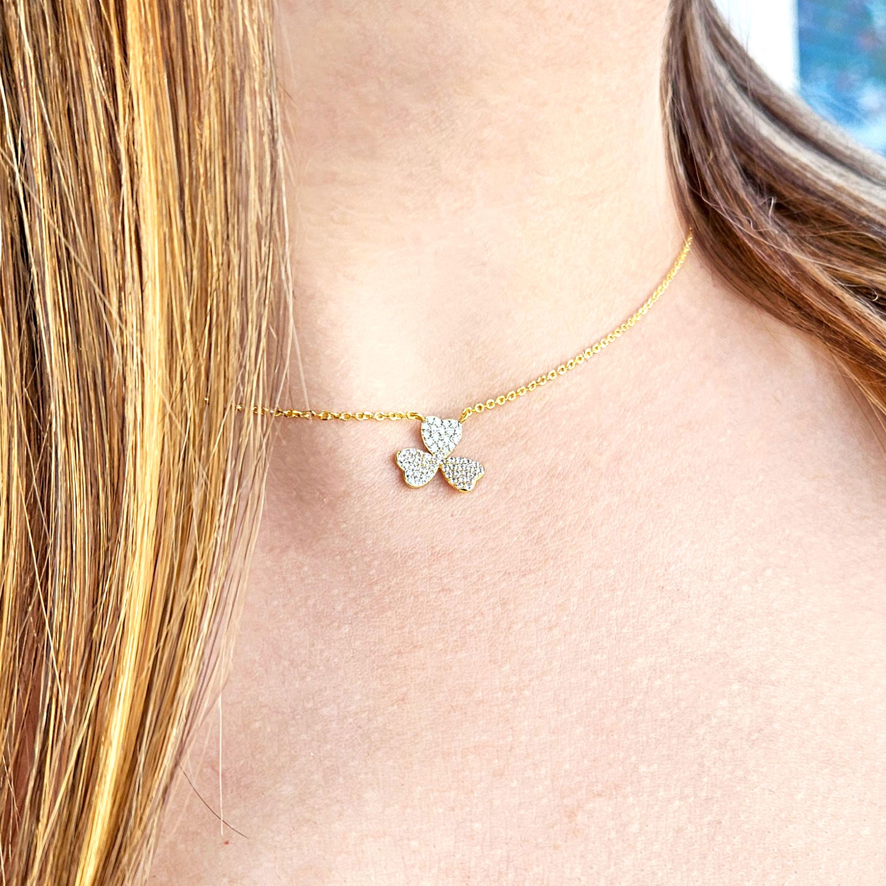 ネックレス・ペンダント JLORIA CLOVER PENDANT III Silver 925 Sterling Silver Three Leaf Clover Necklace With Crystals