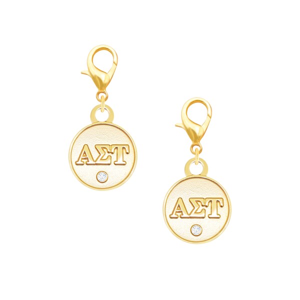 Gold Alpha Sigma Tau Charms with Swarovski Crystal | Set of 2 | Sorority Accessory | Graduation / Initiation Gift | Greek Letters