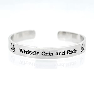 Whistle, Grin & Ride Equestrian Themed Cuff Bracelet | Jewelry For Horse Lovers | Horse Riding Gift For Her | Adjustable Horseshoe Bracelet