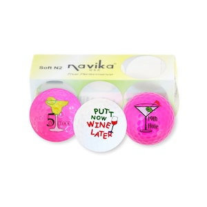 Happy Hour Golf Ball Sleeve | Booze Themed Golf Balls for Women | Pink Golfing Accessory | Martini, 5 O&#39;Clock Somewhere, Putt Now Wine Later