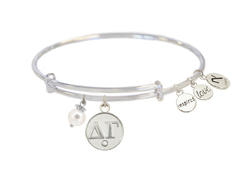 Delta Gamma Greek Letter With Pearl Bangle Bracelets Silver Etsy