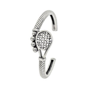 Sterling Silver Tennis Racket Bracelet | Tennis Themed Bangle | Tennis Player Jewelry | Tennis Accessory For Women | Tennis Racquet Cuff