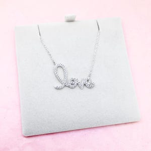 Silver Plated Endless Love Cubic Zirconia Necklace | Cursive Love Charm Necklace | Jewelry For Women