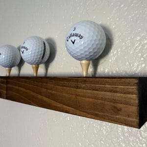Flush Wall Mount Wood Golf Ball Tee Display Holder - 3 Golf Balls