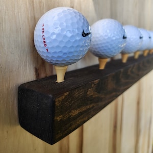 Flush Wall Mount Wood Golf Ball Tee Display Holder - 7 Golf Balls