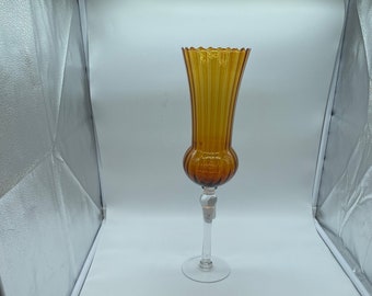 MCM Empoli Italian Blown Glass 13” Tall Amber Footed Vase