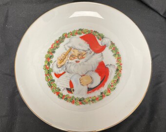Santa Christmas Plate Porcelain Hanger Vintage Jasco Japan 1982