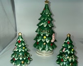 Lefton Christmas Tree 3 Pc Salt Pepper Hors D Oeuvres Server 1957