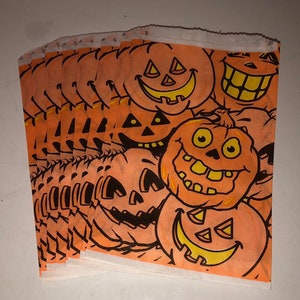 Lot of 8 Vintage Halloween Paper Treat Bags by Fun World Jack O&#39;Lanterns