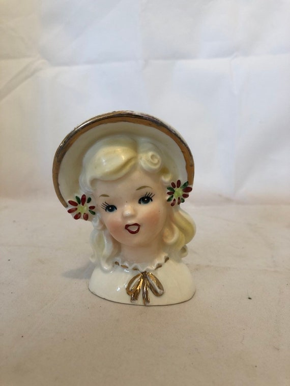 Htf Vintage Inarco Pottery Cleve Ohio E 1274 Girl Head Vase Etsy