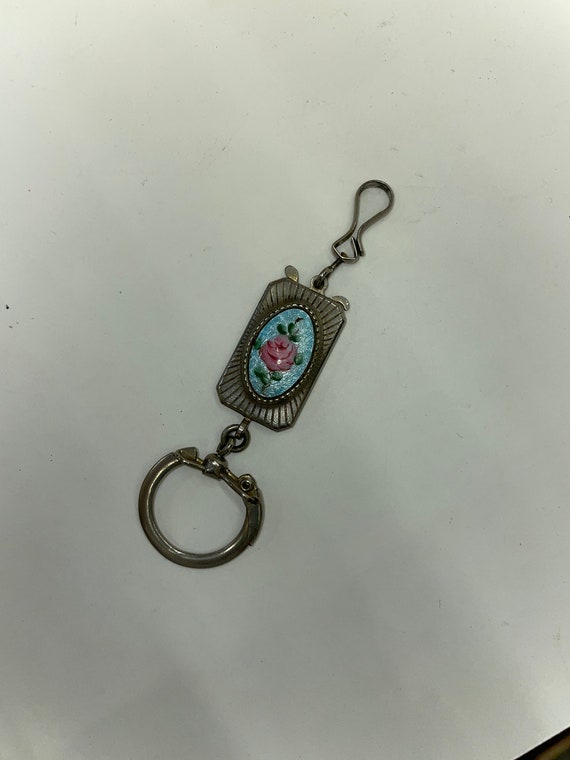 Anson Twin Lock Keychain Hand Painted Pink Rose B… - image 1