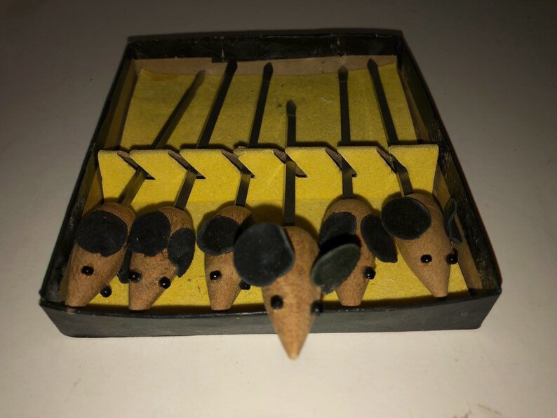 Vintage MCM Teak Wood Mice Cheese Hors d/'oeuvres Picks