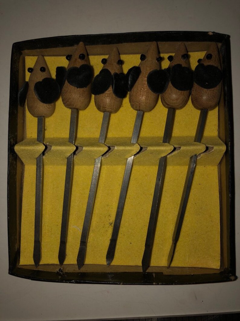 Vintage MCM Teak Wood Mice Cheese Hors d/'oeuvres Picks