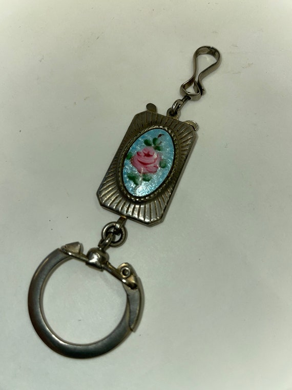 Anson Twin Lock Keychain Hand Painted Pink Rose B… - image 2